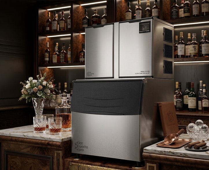 Commercial ice machine in a restaurant bar setting