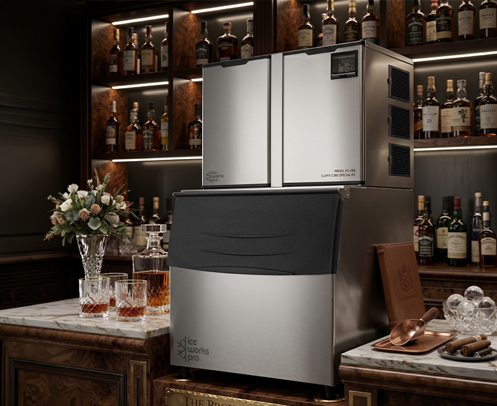 Commercial ice machine in a restaurant bar setting