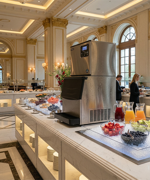 Ice machine in a hotel hospitality setting